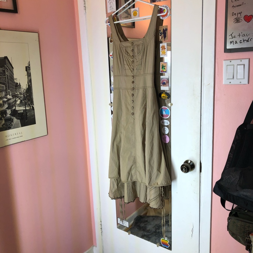 Elegant Tan Button-Down Dress